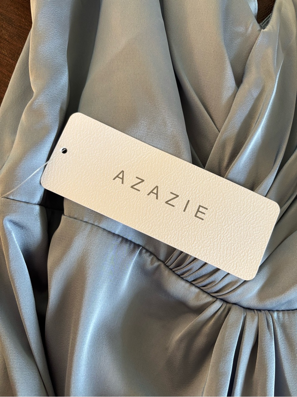 NWT Azazie Slate Blue Flutter-Sleeve Floor-Length Gown - Picture 2 of 3
